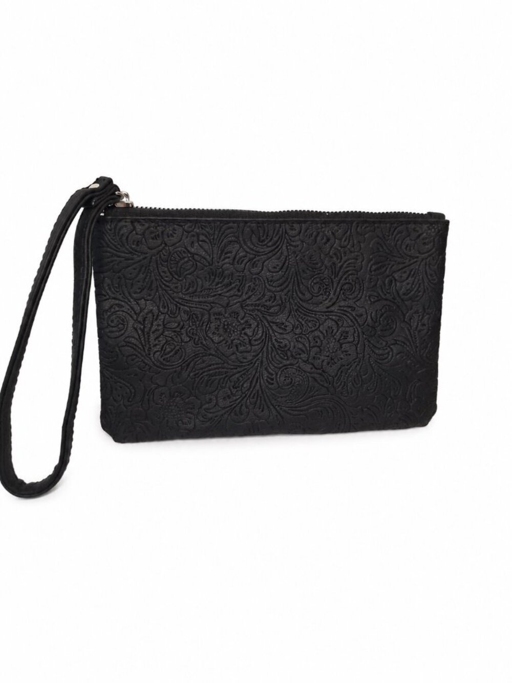 Black Embossed Floral PU Leather Wristlet Belt Bag Clutch